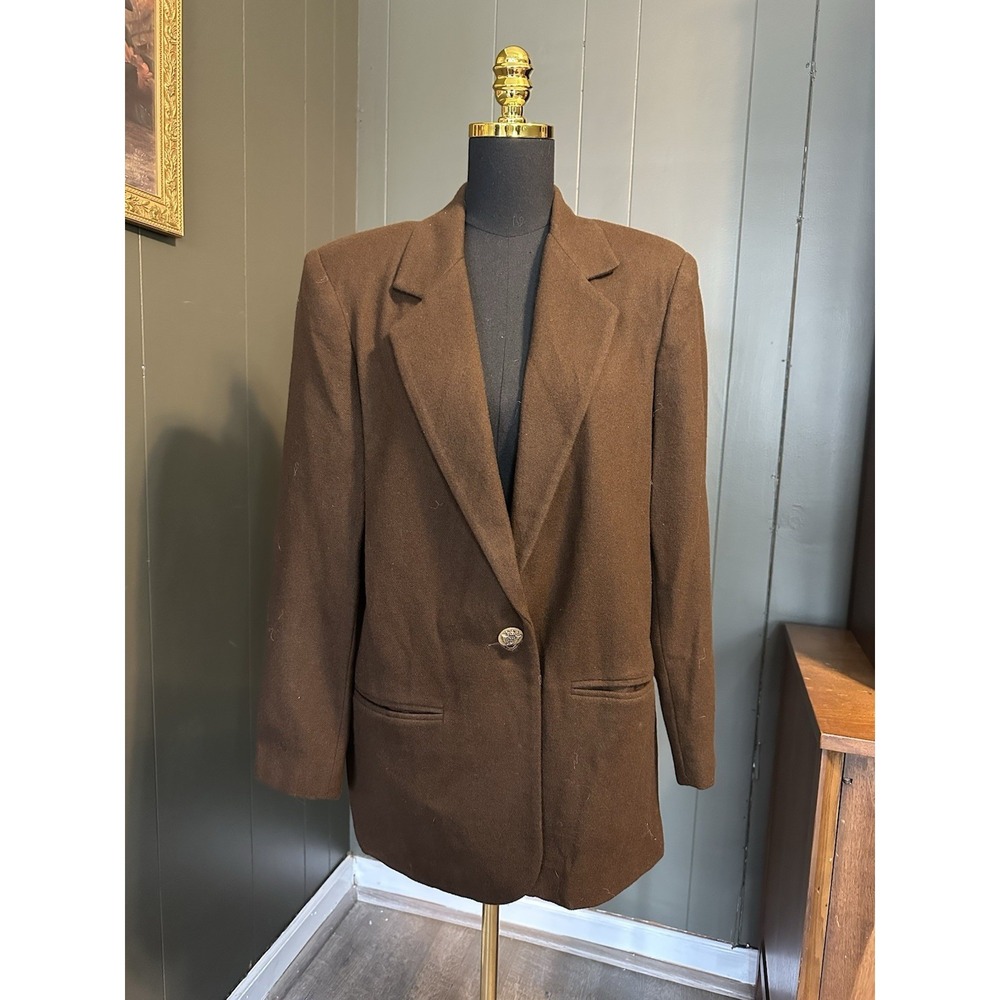 Vintage Sag Harbor‎ Brown Pure Wool Blazer Brass Buttons Womens Size 13